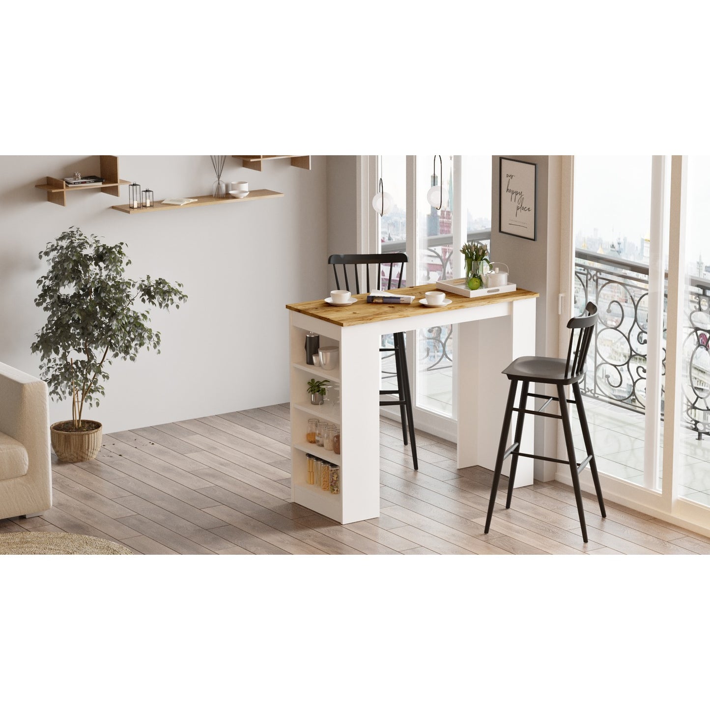 Bar Table ArteLibre BROCKLEY Pine/White Chipboard 120x51.6x101.8cm