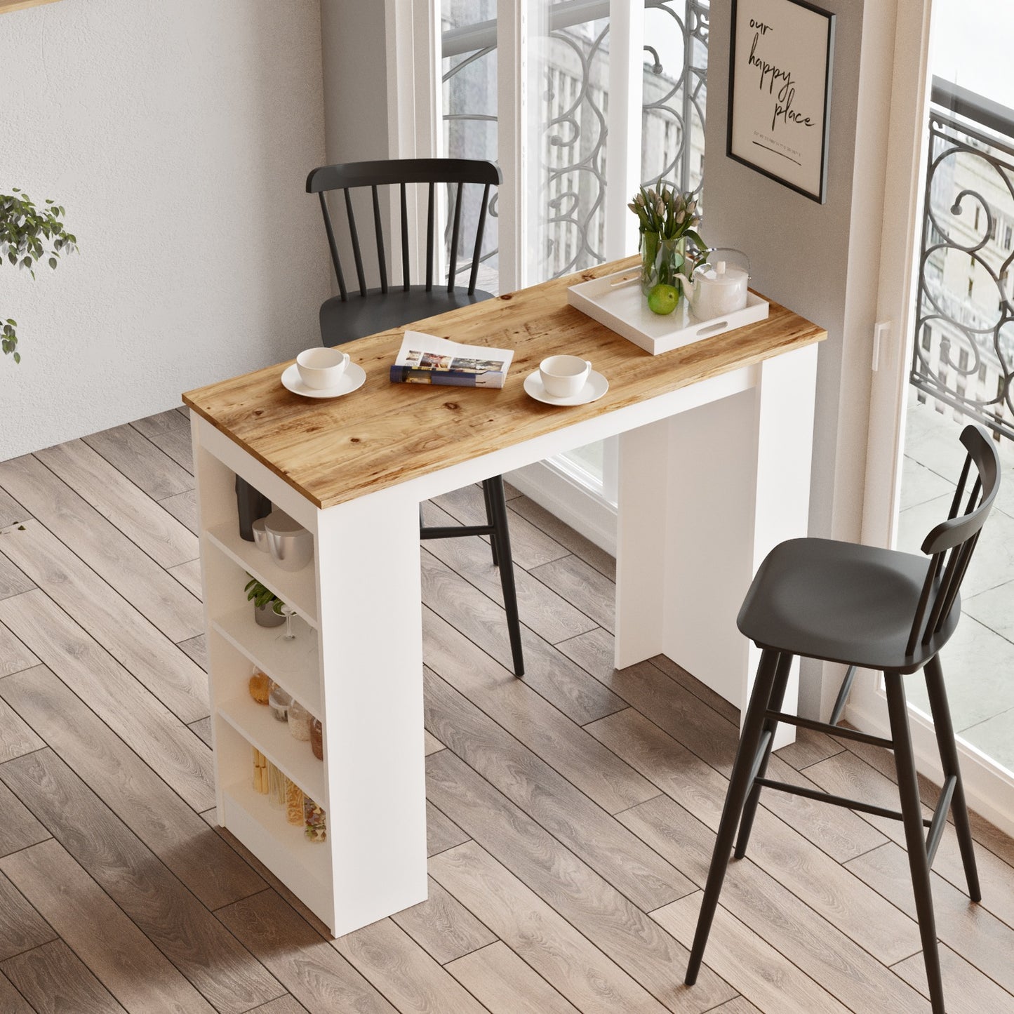 Bar Table ArteLibre BROCKLEY Pine/White Chipboard 120x51.6x101.8cm