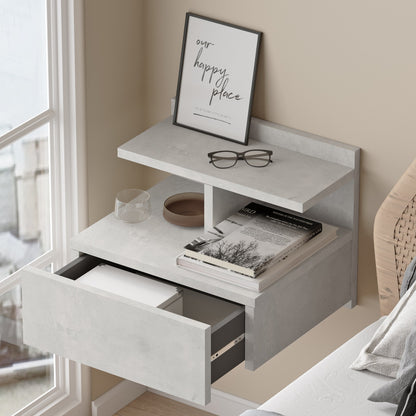 Bedside Table Wall ArteLibre CHALK Light Gray With Cement Effect Chipboard 40x35.6x32cm