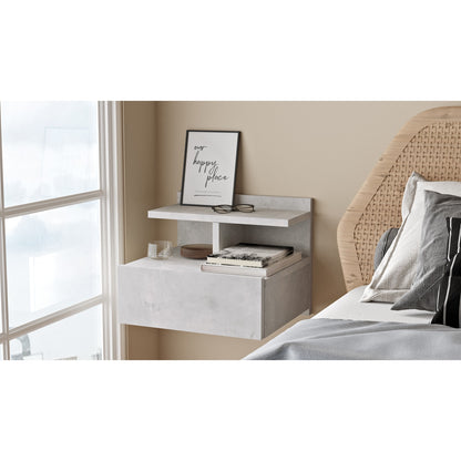 Bedside Table Wall ArteLibre CHALK Light Gray With Cement Effect Chipboard 40x35.6x32cm