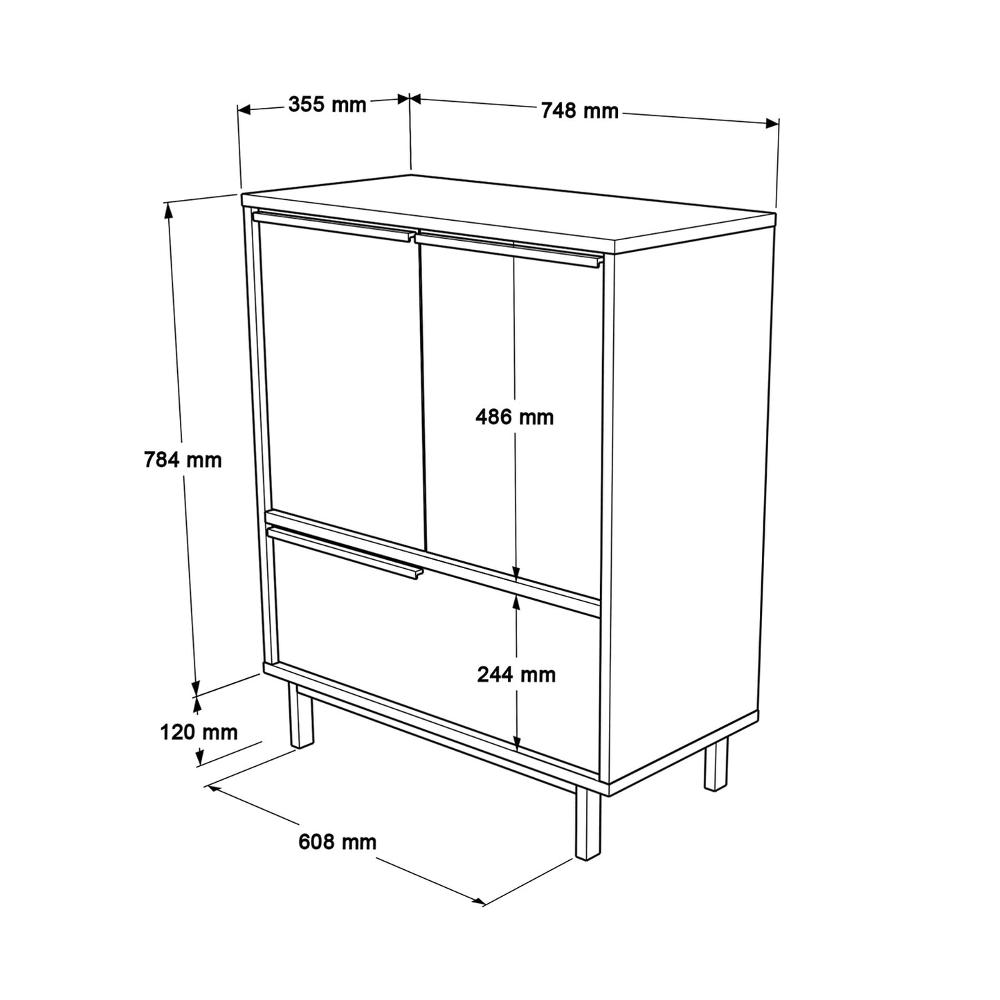 Multipurpose Cabinet ArteLibre ERITH White Chipboard/Metal 35.5x74.8x90.4cm