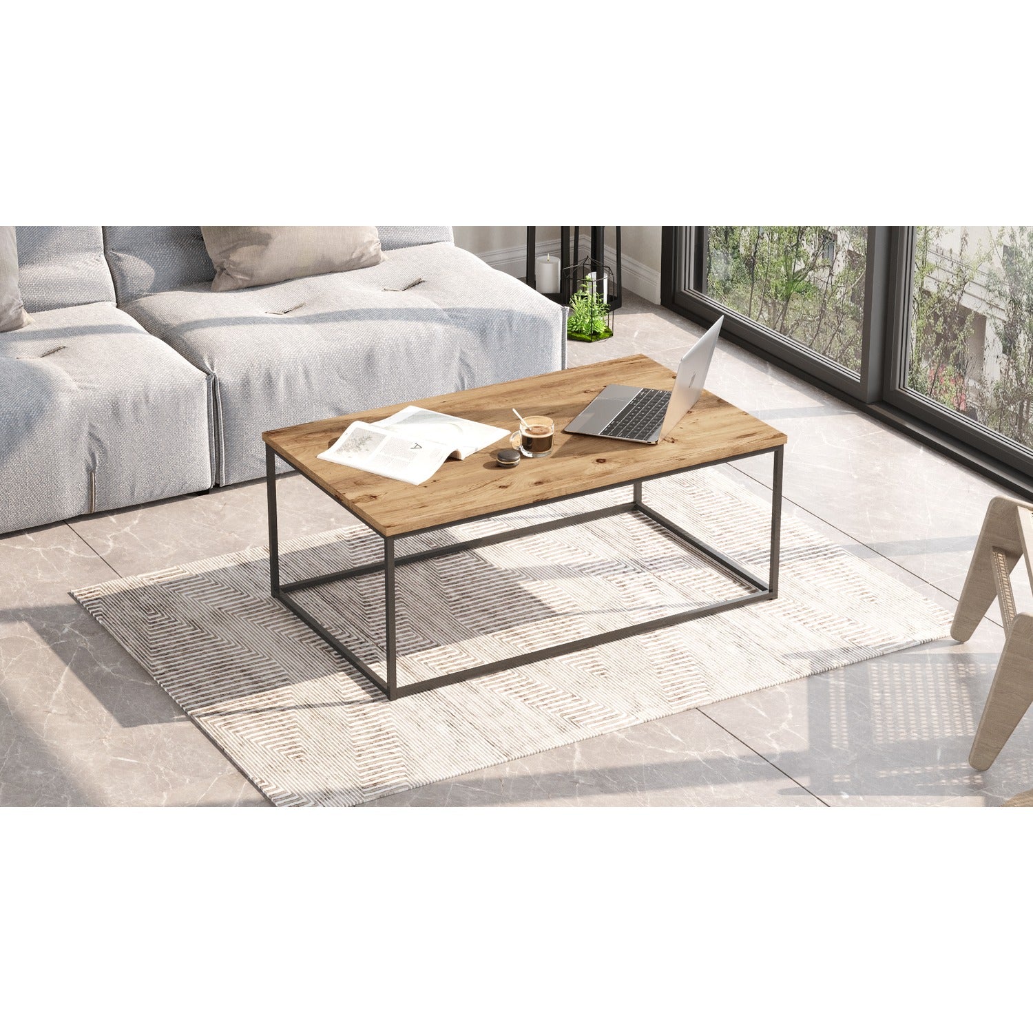 Τραπεζάκι Σαλονιού ArteLibre RENFREW Πεύκο/Ανθρακί Μοριοσανίδα/Μέταλλο 100x60x40cm - Hippiehome.gr