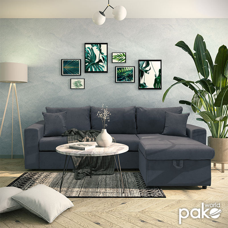 Γωνιακός καναπές-κρεβάτι αναστρέψιμος Lilian pakoworld ανθρακί 225x148x81εκ - Hippiehome.gr