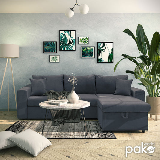 Γωνιακός καναπές-κρεβάτι αναστρέψιμος Lilian pakoworld ανθρακί 225x148x81εκ - Hippiehome.gr