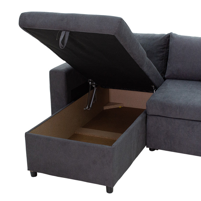 Γωνιακός καναπές-κρεβάτι αναστρέψιμος Lilian pakoworld ανθρακί 225x148x81εκ - Hippiehome.gr