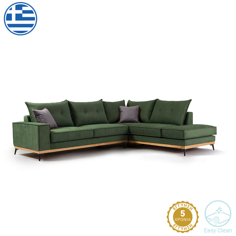 Γωνιακός καναπές αριστερή γωνία Luxury II pakoworld ύφασμα κυπαρισσί-ανθρακί 290x235x95εκ - Hippiehome.gr
