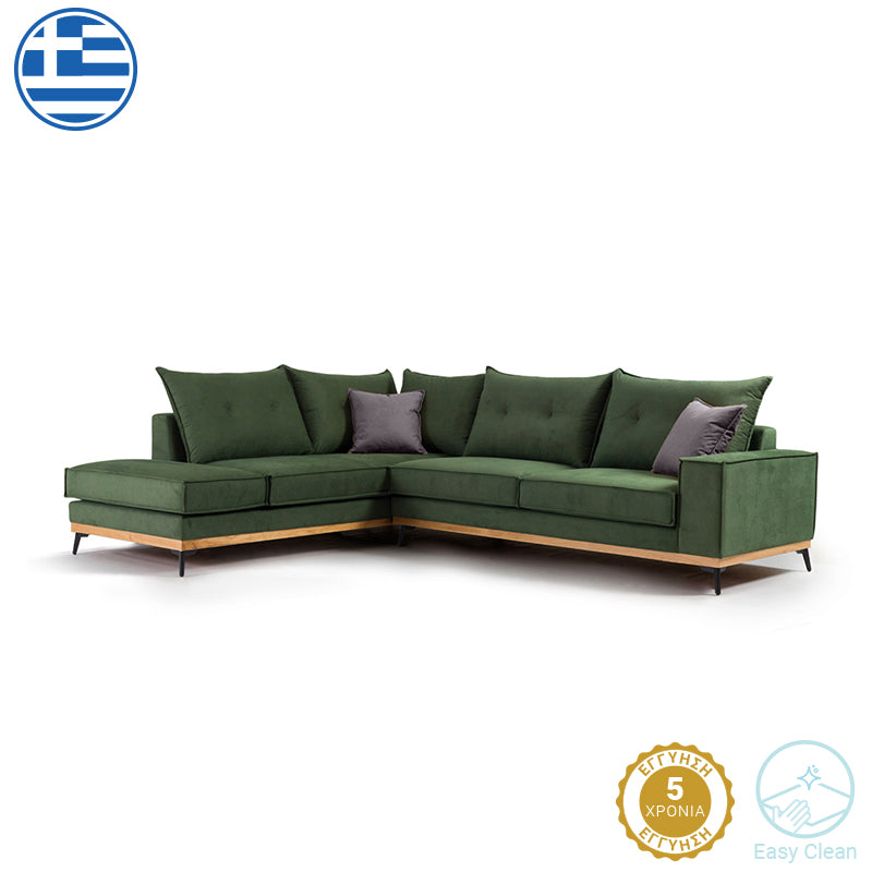 Γωνιακός καναπές δεξιά γωνία Luxury II pakoworld ύφασμα κυπαρισσί-ανθρακί 290x235x95εκ - Hippiehome.gr