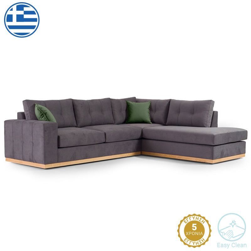 Γωνιακός καναπές αριστερή γωνία Boston pakoworld ύφασμα ανθρακί-κυπαρισσί 280x225x90εκ - Hippiehome.gr