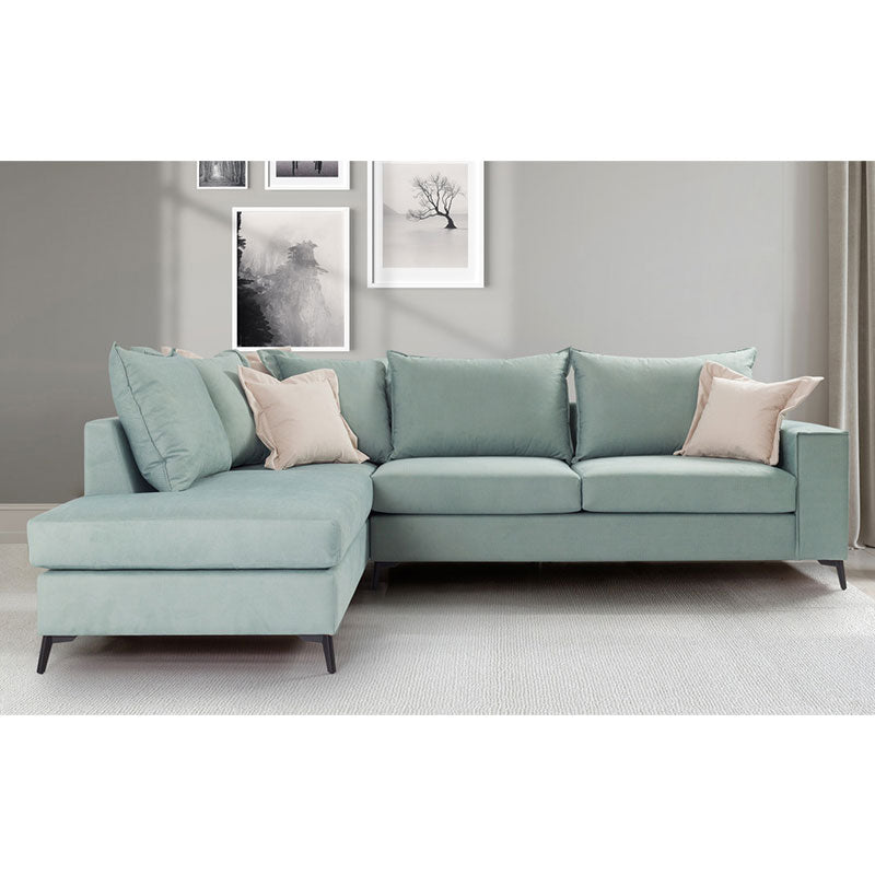 Γωνιακός καναπές δεξιά γωνία Romantic pakoworld ύφασμα Ciel-Cream 290x235x95εκ - Hippiehome.gr