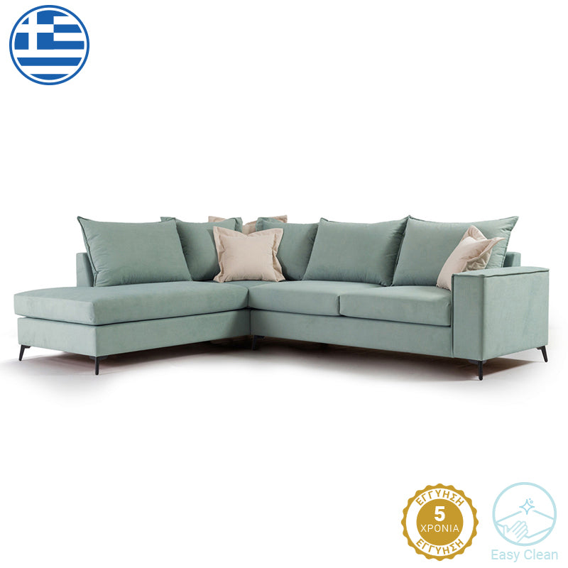 Γωνιακός καναπές δεξιά γωνία Romantic pakoworld ύφασμα Ciel-Cream 290x235x95εκ - Hippiehome.gr
