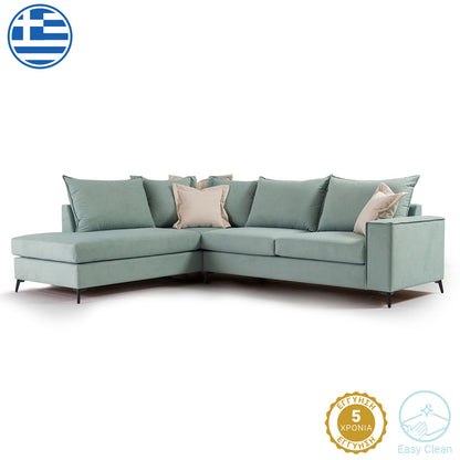 Γωνιακός καναπές δεξιά γωνία Romantic pakoworld ύφασμα Ciel-Cream 290x235x95εκ - Hippiehome.gr