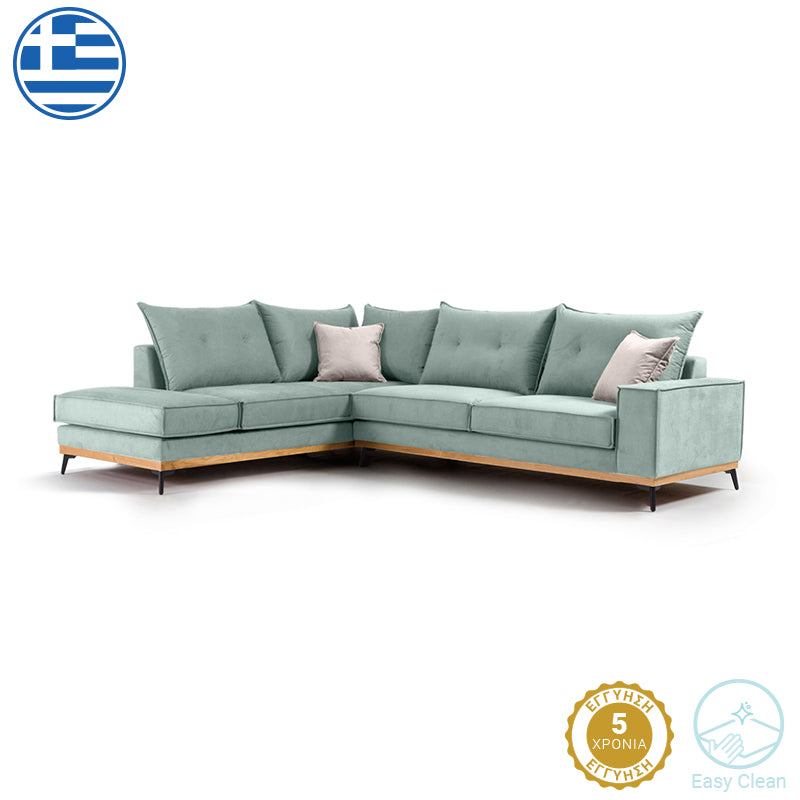 Γωνιακός καναπές δεξιά γωνία Luxury II pakoworld ύφασμα ciel-cream 290x235x95εκ - Hippiehome.gr