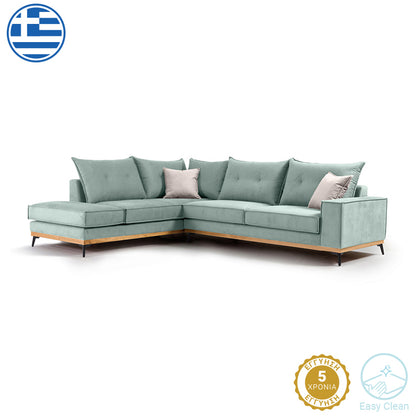 Γωνιακός καναπές δεξιά γωνία Luxury II pakoworld ύφασμα ciel-cream 290x235x95εκ - Hippiehome.gr