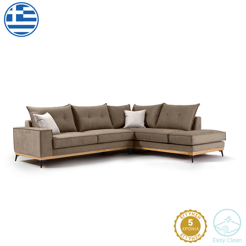 Γωνιακός καναπές αριστερή γωνία Luxury II pakoworld ύφασμα mocha-cream 290x235x95εκ - Hippiehome.gr