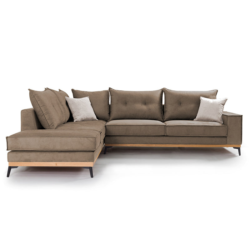 Γωνιακός καναπές δεξιά γωνία Luxury II pakoworld ύφασμα mocha-cream 290x235x95εκ - Hippiehome.gr