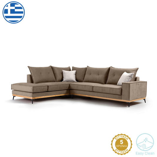 Γωνιακός καναπές δεξιά γωνία Luxury II pakoworld ύφασμα mocha-cream 290x235x95εκ - Hippiehome.gr