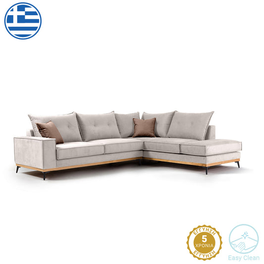 Γωνιακός καναπές αριστερή γωνία Luxury II pakoworld ύφασμα cream-mocha 290x235x95εκ - Hippiehome.gr