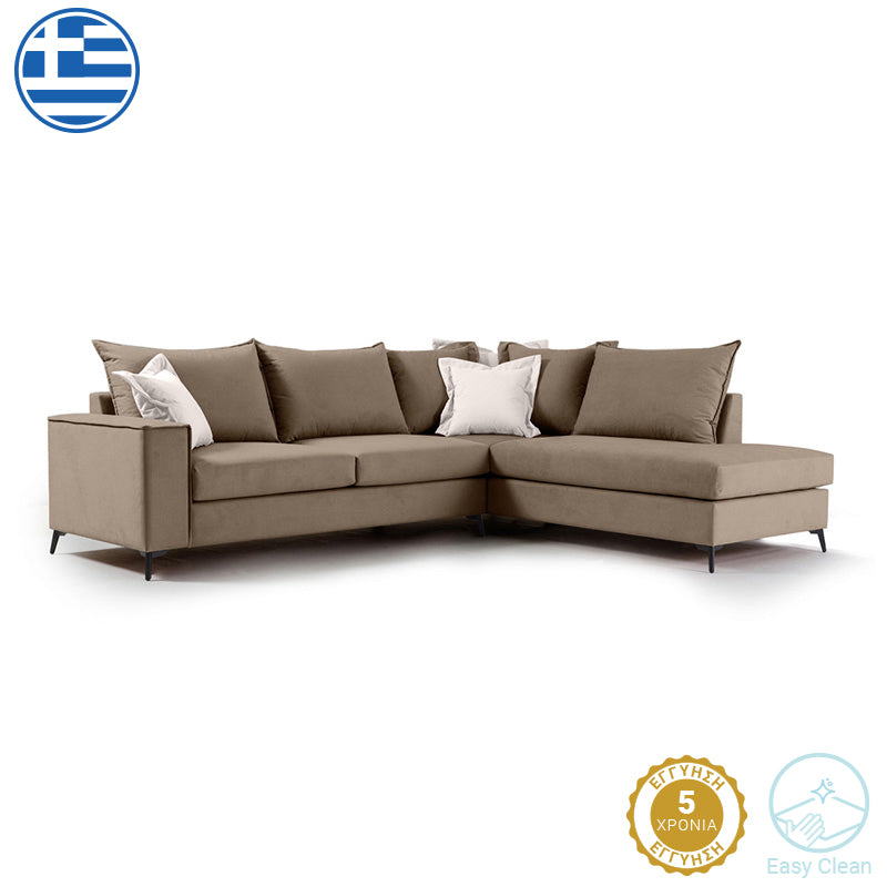 Γωνιακός καναπές αριστερή γωνία Romantic pakoworld ύφασμα mocha-cream 290x235x95εκ - Hippiehome.gr