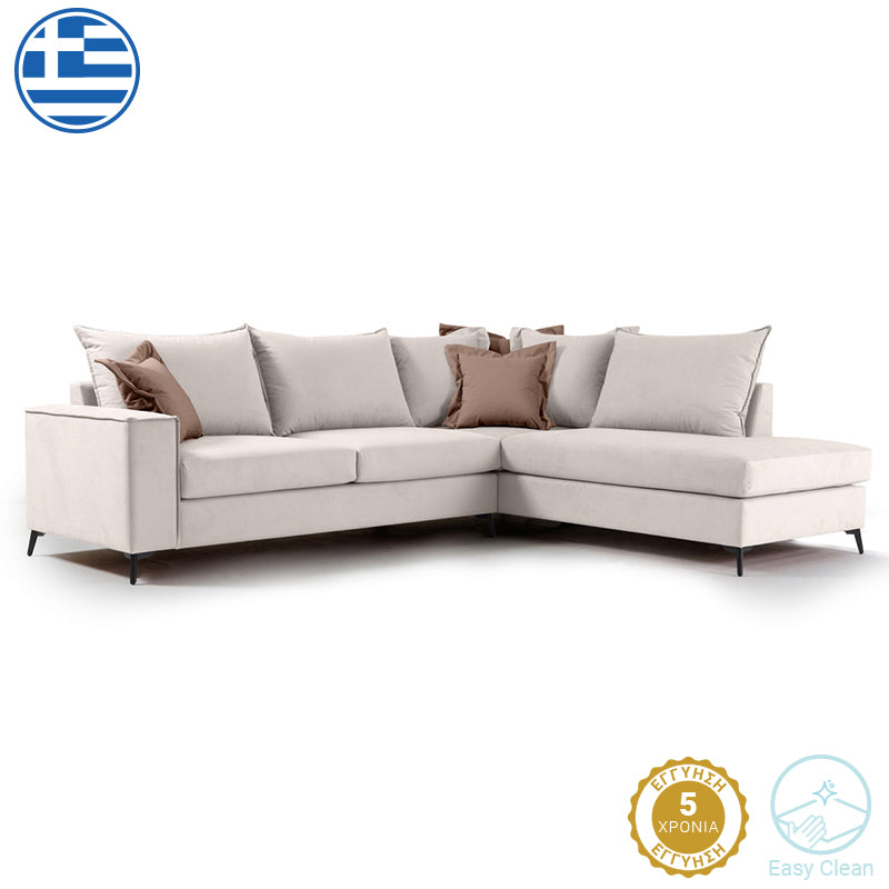 Γωνιακός καναπές αριστερή γωνία Romantic pakoworld ύφασμα cream-mocha 290x235x95εκ - Hippiehome.gr