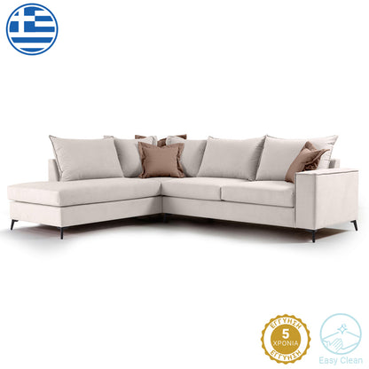 Γωνιακός καναπές δεξιά γωνία Romantic pakoworld ύφασμα cream-mocha 290x235x95εκ - Hippiehome.gr