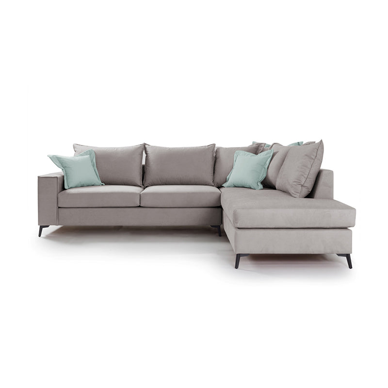 Γωνιακός καναπές αριστερή γωνία Romantic pakoworld ύφασμα elephant-ciel 290x235x95εκ - Hippiehome.gr