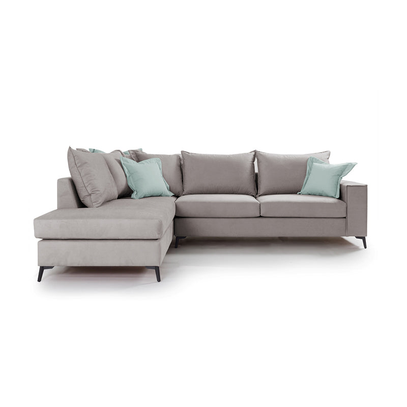 Γωνιακός καναπές δεξιά γωνία Romantic pakoworld ύφασμα elephant-ciel 290x235x95εκ - Hippiehome.gr