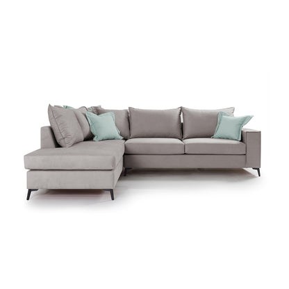 Γωνιακός καναπές δεξιά γωνία Romantic pakoworld ύφασμα elephant-ciel 290x235x95εκ - Hippiehome.gr