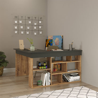 Γραφείο γωνιακό Rosaline pakoworld ανθρακί-oak 120x129x72εκ - Hippiehome.gr