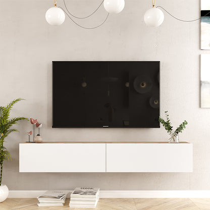 Έπιπλο τηλεόρασης επιτοίχιο Dello pakoworld λευκό-oak 180x31.6x29.6εκ - Hippiehome.gr