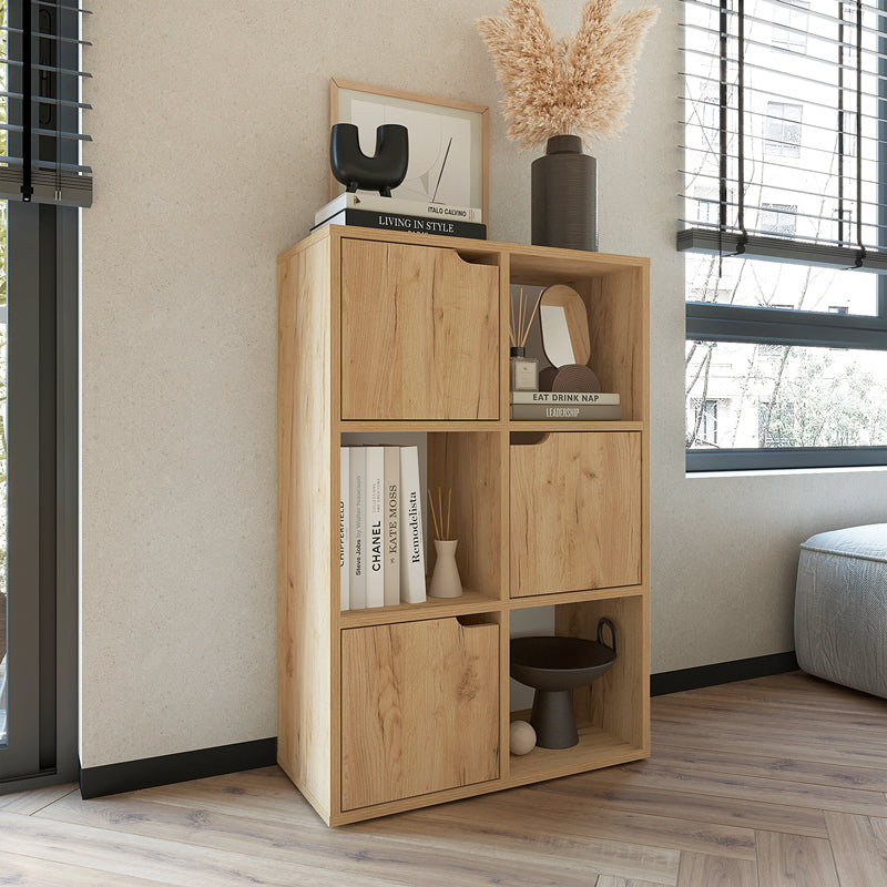 Bookel pakoworld melamine bookcase in oak shade 59.5x27.5x89cm