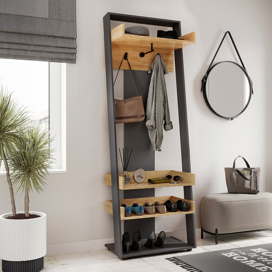 Έπιπλο εισόδου Sciove pakoworld σε ανθρακί-φυσική απόχρωση 70x40x200εκ - Hippiehome.gr