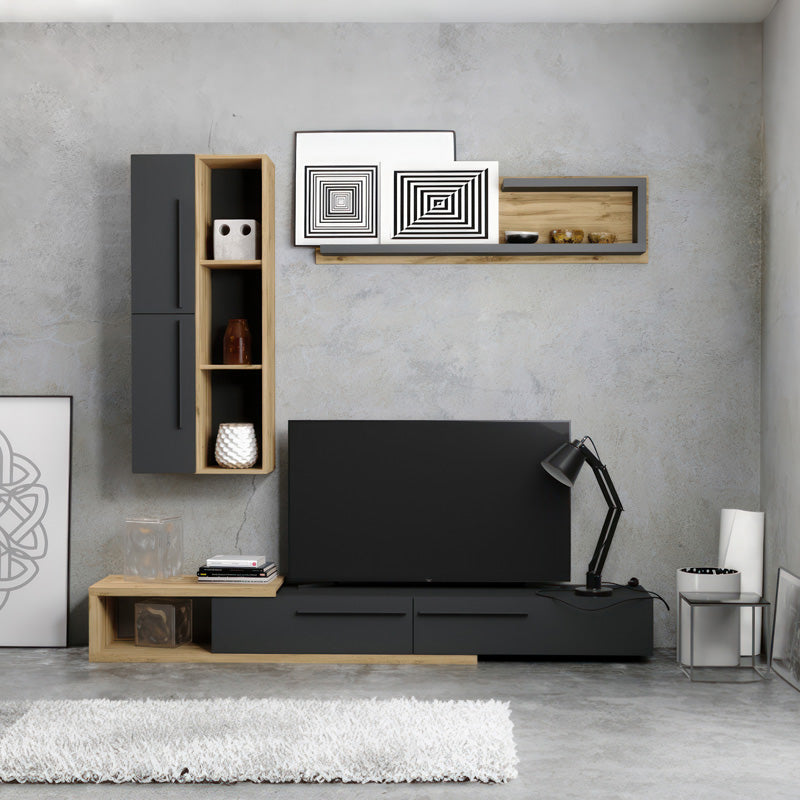 Σύνθετο σαλονιού Calvados pakoworld σε oak-ανθρακί απόχρωση - Hippiehome.gr