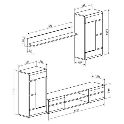 Σύνθετο σαλονιού Saleto pakoworld λευκό 230.2x39.6x202.4εκ - Hippiehome.gr