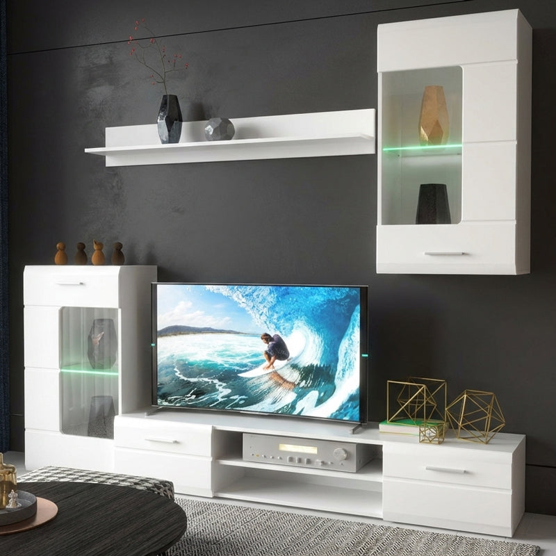 Σύνθετο σαλονιού Saleto pakoworld λευκό 230.2x39.6x202.4εκ - Hippiehome.gr