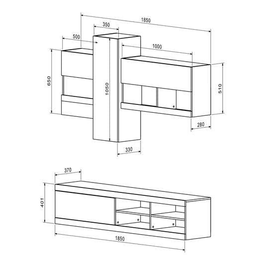 Σύνθετο σαλονιού Torania pakoworld sonoma-λευκό 185x37x145εκ - Hippiehome.gr