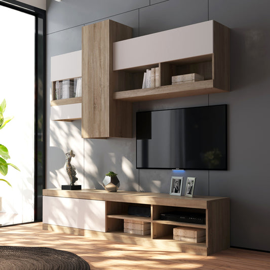 Σύνθετο σαλονιού Torania pakoworld sonoma-λευκό 185x37x145εκ - Hippiehome.gr