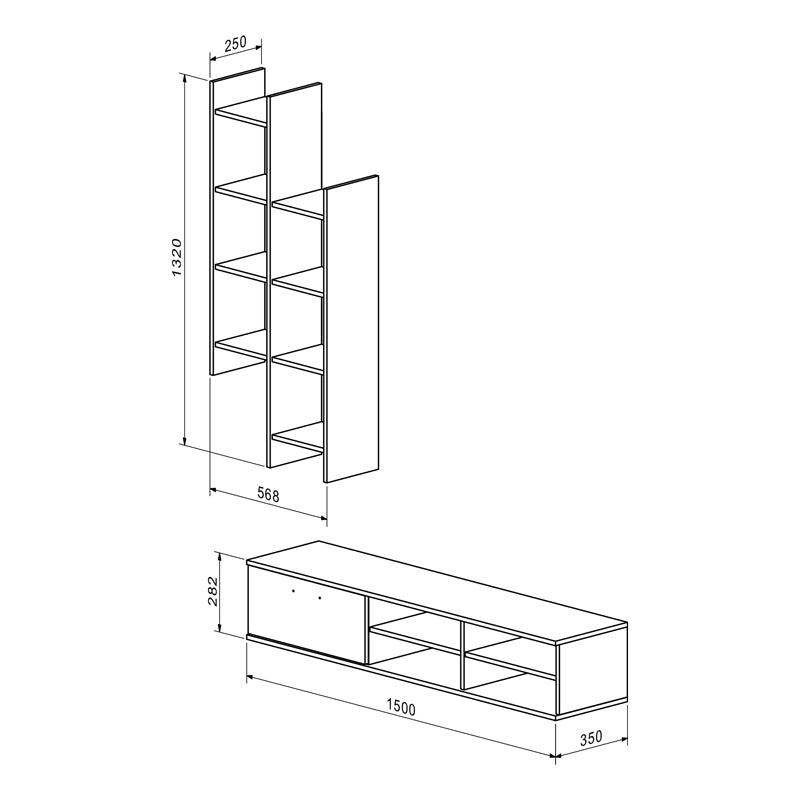 Σύνθετο σαλονιού Sarona pakoworld oak 150x35x160εκ - Hippiehome.gr