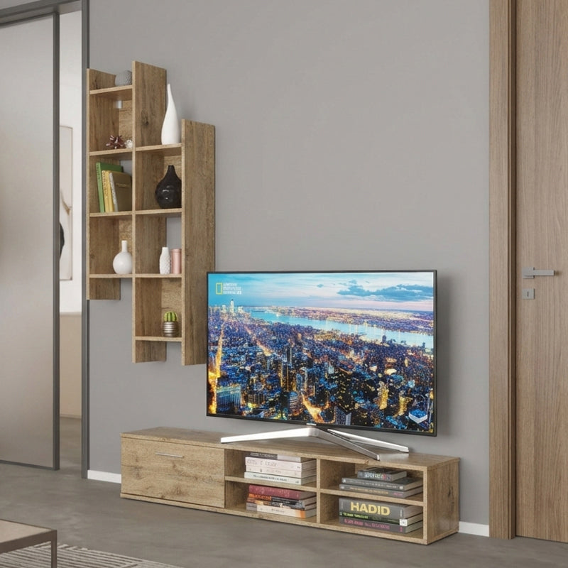 Σύνθετο σαλονιού Sarona pakoworld oak 150x35x160εκ - Hippiehome.gr