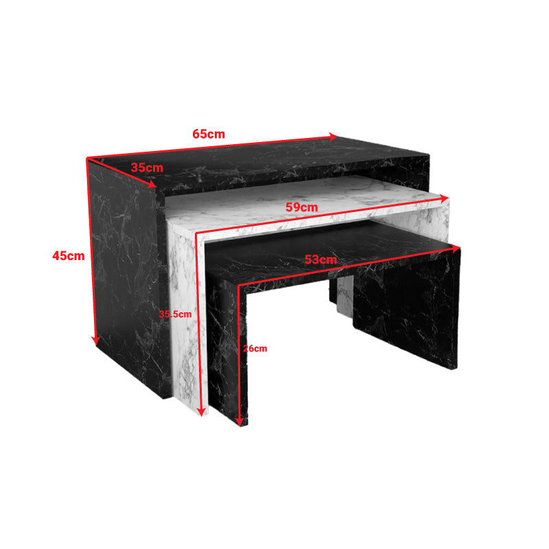 Τραπεζάκια σαλονιού Mabole pakoworld 3 τεμ σε εφέ μαρμάρου 65x35x45εκ - Hippiehome.gr