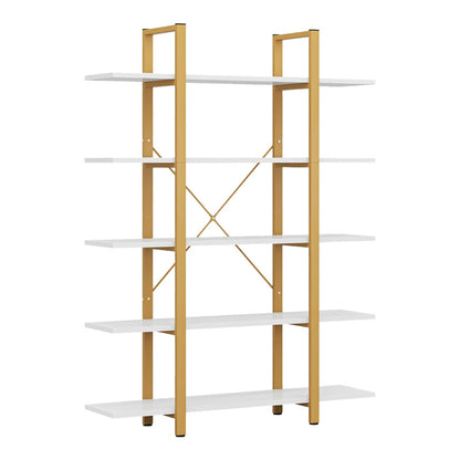 Βιβλιοθήκη Esthon pakoworld σε λευκή όψη μαρμάρου με χρυσό μέταλλο 120x32x180εκ - Hippiehome.gr