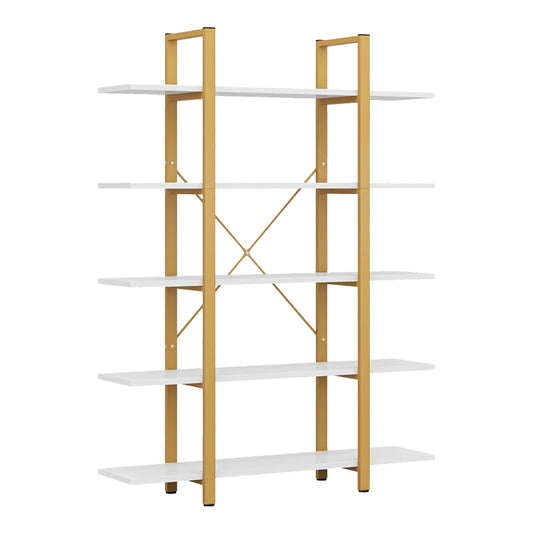 Βιβλιοθήκη Esthon pakoworld σε λευκή όψη μαρμάρου με χρυσό μέταλλο 120x32x180εκ - Hippiehome.gr