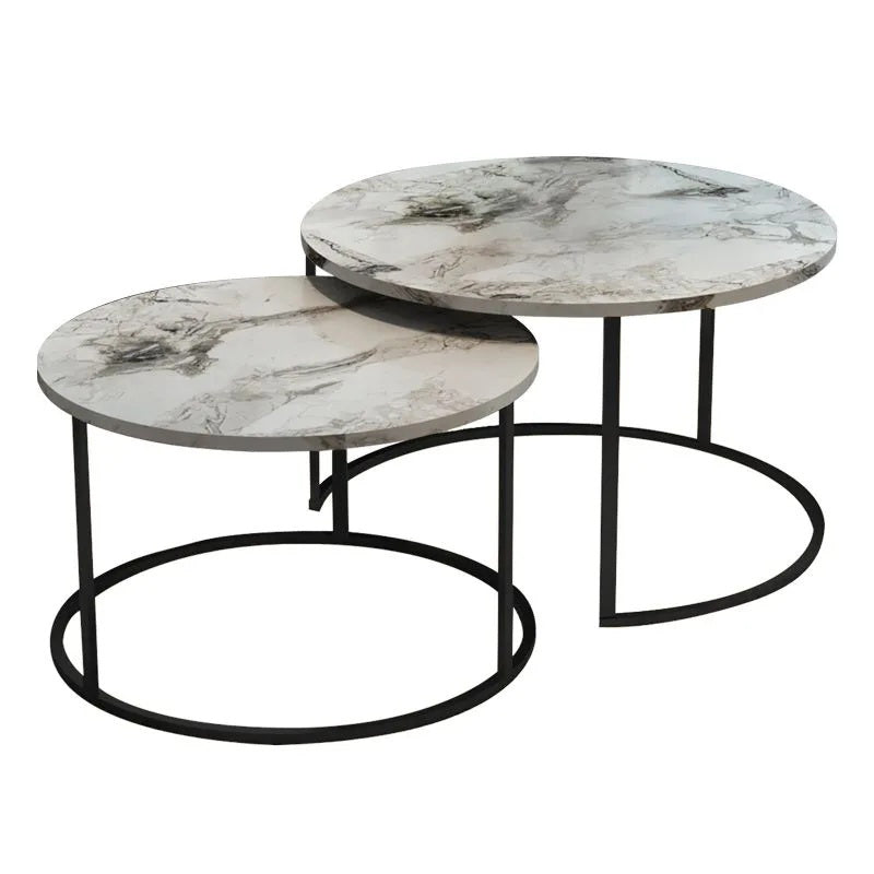 Τραπέζια σαλονιού Solme pakoworld 2τεμ λευκή όψη μαρμάρου με μαύρα μεταλλικά πόδια - Hippiehome.gr
