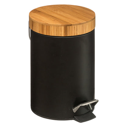 Κάδος απορριμμάτων 3L Dustbin pakoworld μέταλλο-pp μαύρο-oak - Hippie Home 