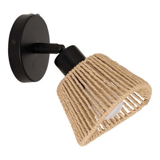 Φωτιστικό τοίχου-απλίκα Hender pakoworld σε φυσική-μαύρη απόχρωση Φ10x19.5εκ - Hippiehome.gr