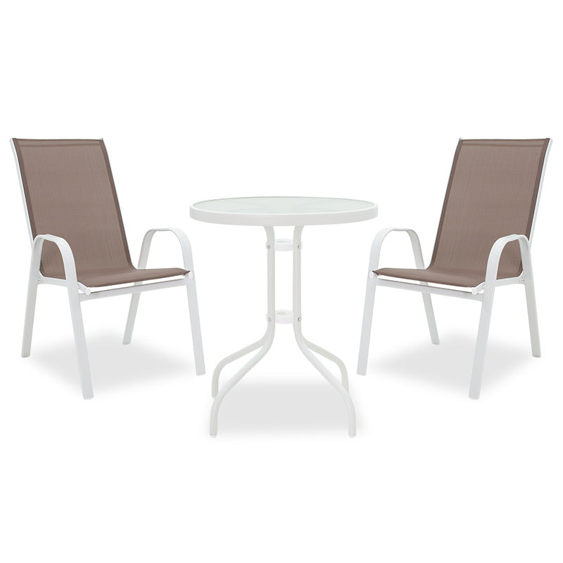 Τραπεζαρία κήπου Calan-Watson σετ 3τεμ pakoworld μέταλλο λευκό-textilene καφέ - Hippiehome.gr