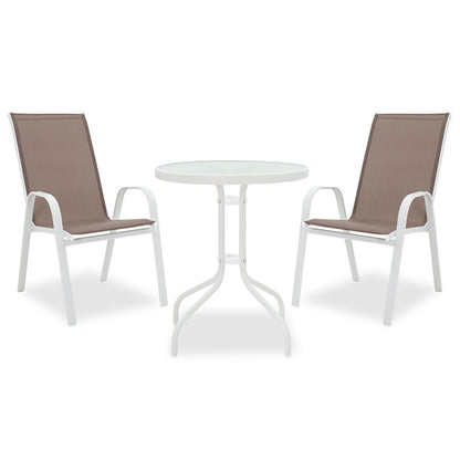 Τραπεζαρία κήπου Calan-Watson σετ 3τεμ pakoworld μέταλλο λευκό-textilene καφέ - Hippiehome.gr