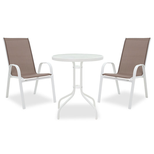 Τραπεζαρία κήπου Calan-Watson σετ 3τεμ pakoworld μέταλλο λευκό-textilene καφέ - Hippiehome.gr