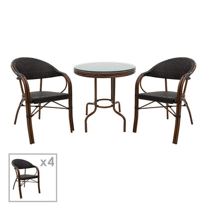 Τραπεζαρία Paula σετ 5τεμ pakoworld μέταλλο-pe rattan σε καφέ απόχρωση - Hippiehome.gr