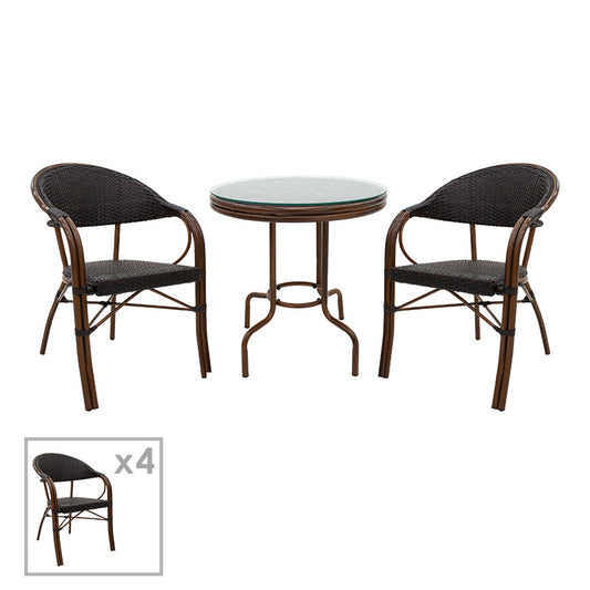 Τραπεζαρία Paula σετ 5τεμ pakoworld μέταλλο-pe rattan σε καφέ απόχρωση - Hippiehome.gr