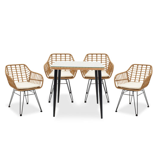 Τραπεζαρία Naoki σετ 5τεμ pakoworld μέταλλο-μαύρο-pe φυσικό - Hippiehome.gr